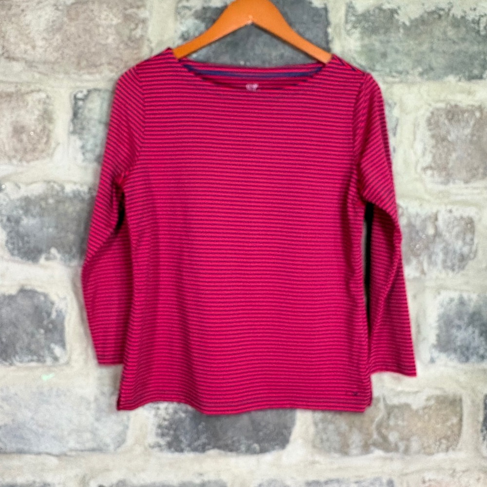 Vineyard Vines Sankaty Boatneck Top Red Navy Blue Striped Long Sleeve Womens M
